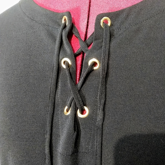 Liz Claiborne NWT Small Black Lace Up Top Blouse - Picture 4 of 11